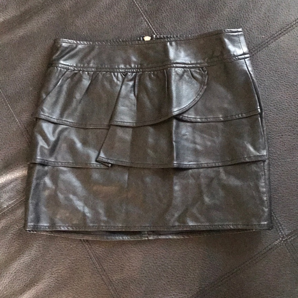 Black Pleather Layered Peplum Mini Skirt